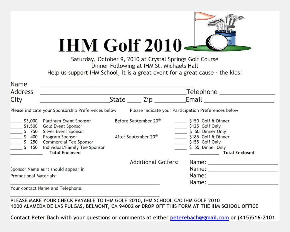 2010 Immaculate Heart of Mary Golf Tournament Fundraiser Flyer