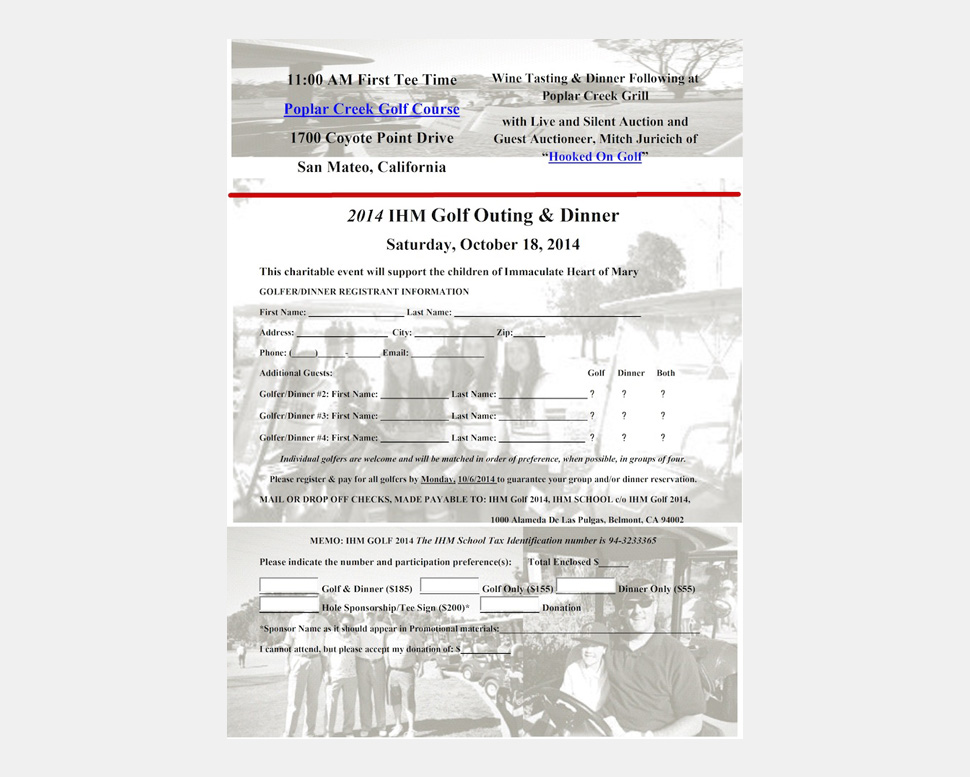 2014 Immaculate Heart of Mary Golf Tournament Entry Form