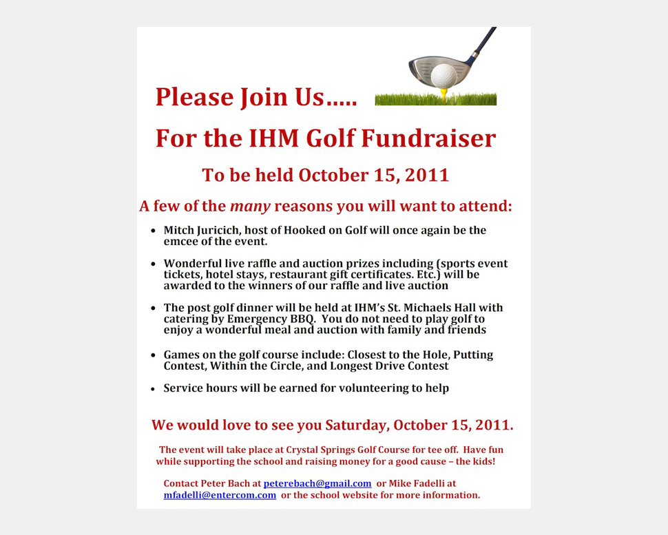 2011 Immaculate Heart of Mary Golf Fundraiser Flyer