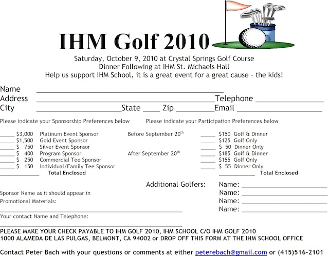 2010 Immaculate Heart of Mary Golf Tournament Fundraiser Flyer